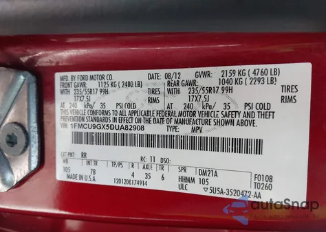 2013 Ford Escape Se from USA, damaged, VIN 1FMCU9GX5DUA82908